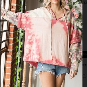 Oli & Hali Pink Tie-Dye Plaid Tunic